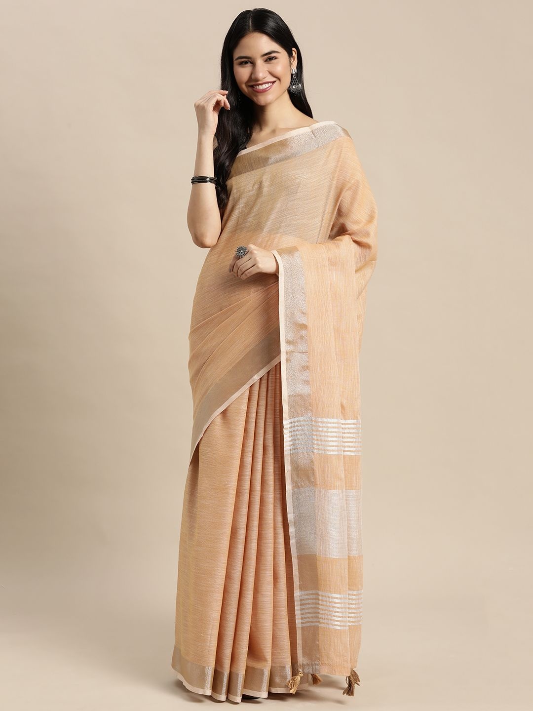 

Fashion Petals Woven Design Tussar Saree, Cream