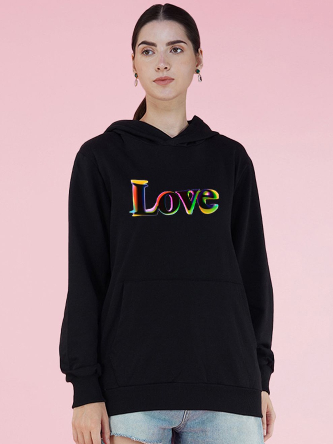 

NUSYL Graphic Printed Hooded Oversized Sweatshirt, Black