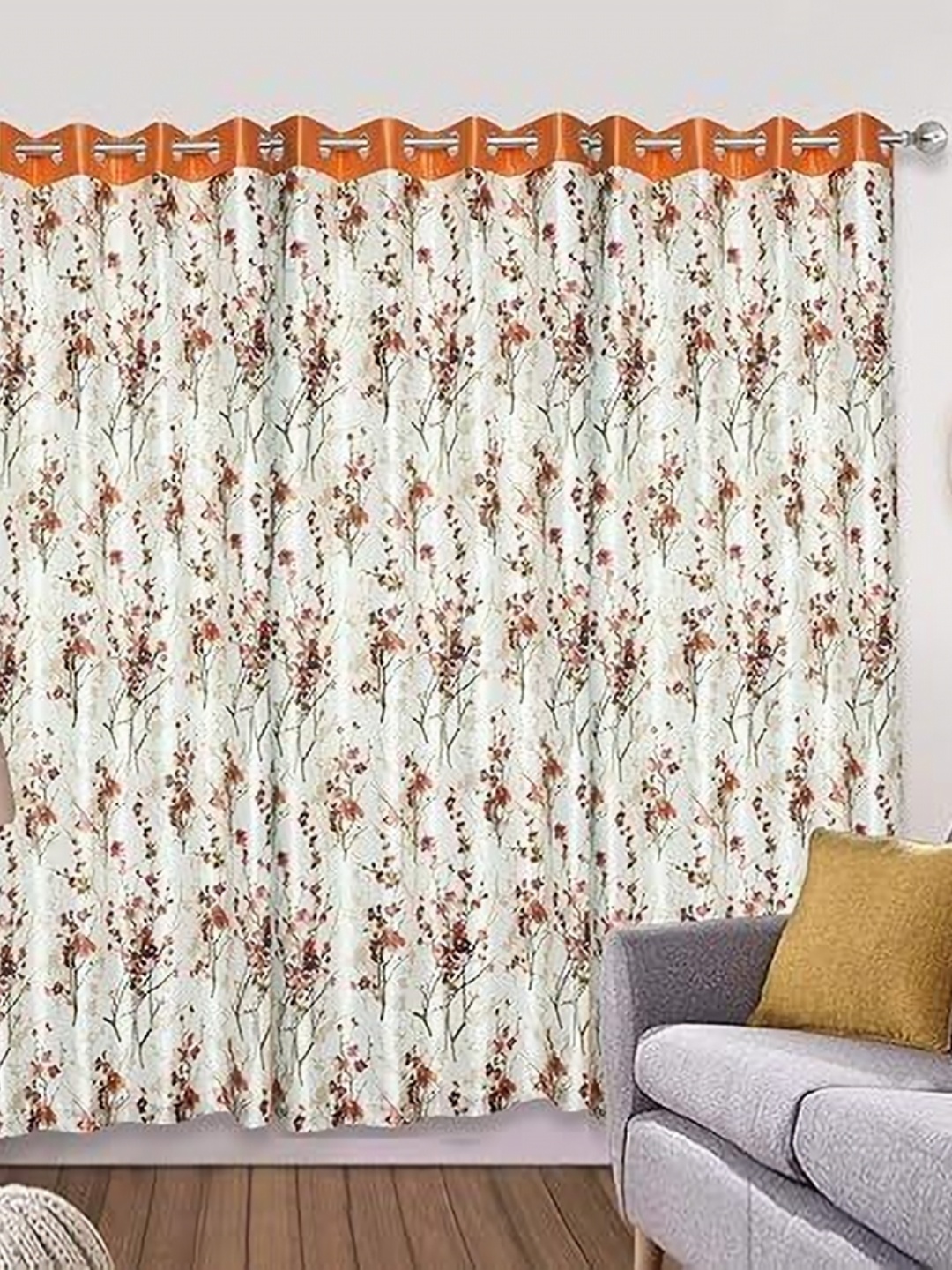 

Banchmark Home Furnishings Orange & White Set of 3 Floral Door Curtain