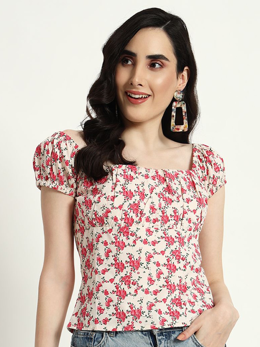 

Sugercandy Women Floral Printed Top, Cream