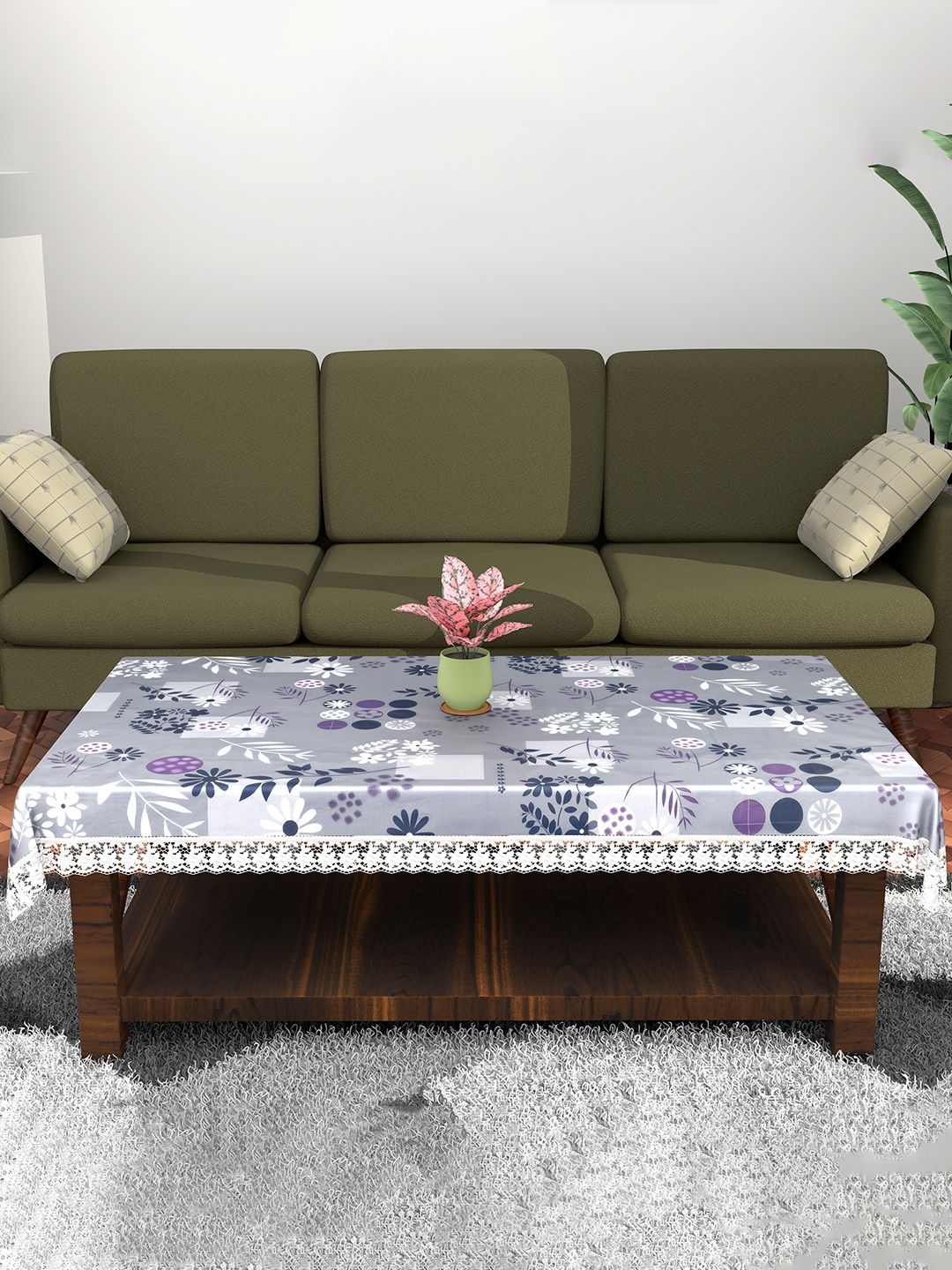 

Kuber Industries Grey & White Floral Waterproof 4-Seater Table Cover