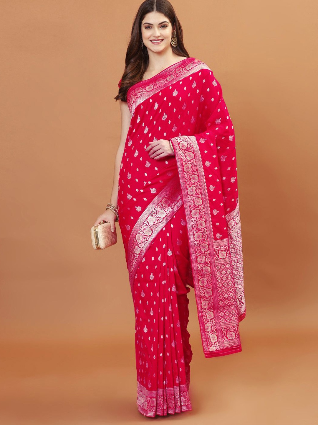 

Meena Bazaar Woven Design Zari Art Silk Banarasi Saree, Pink