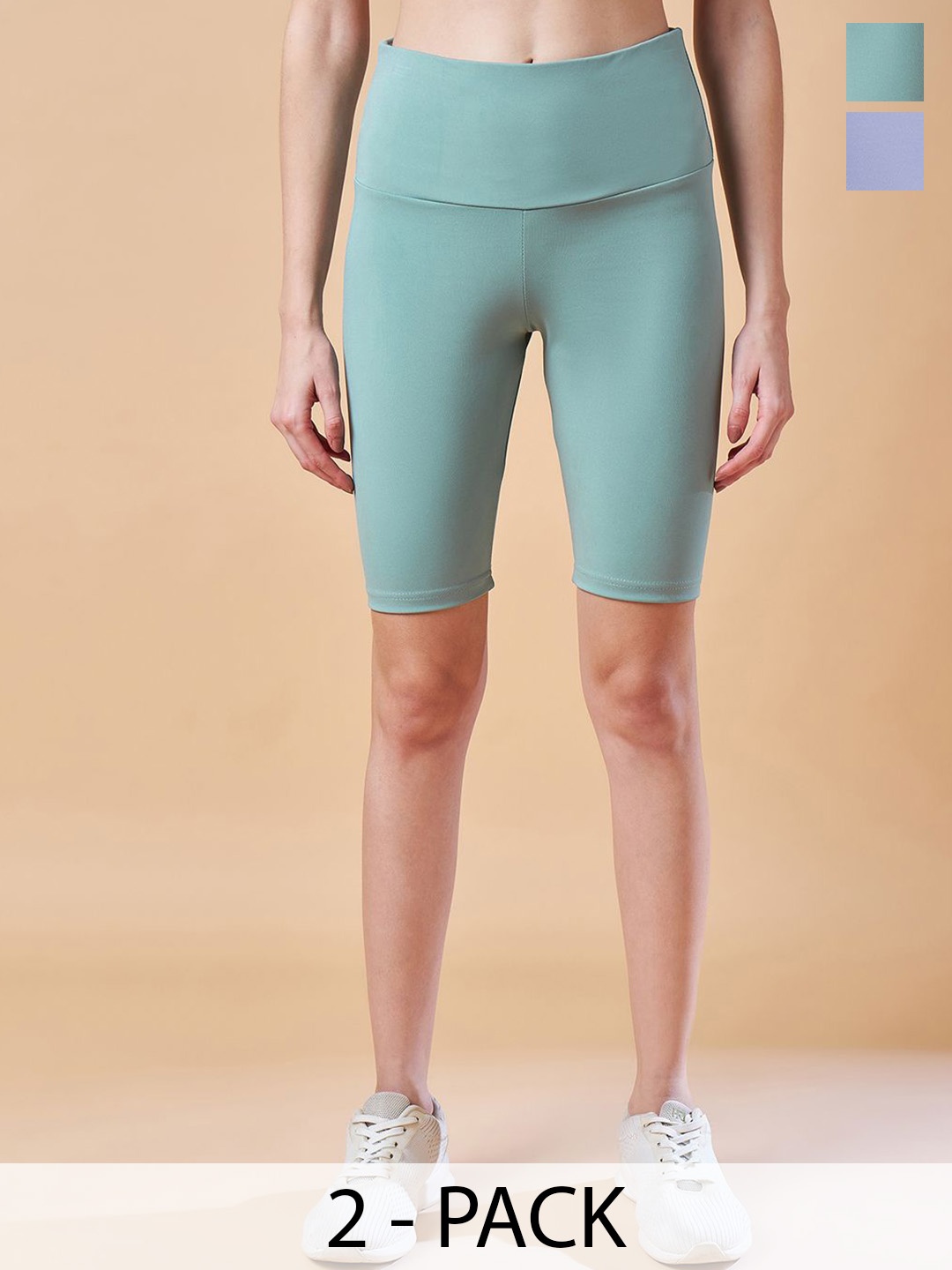

COLOR CAPITAL Women Pack Of 2 High-Rise Above Knee-Length Tights, Sea green