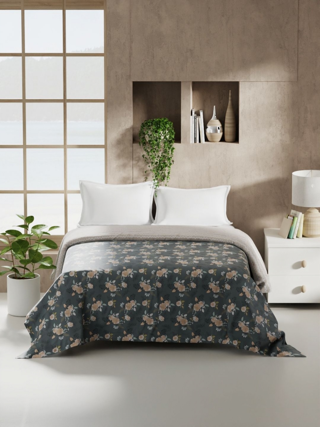 

KOPA Monarca Grey & Yellow Floral Printed AC Room 120 GSM Double Bed Comforter