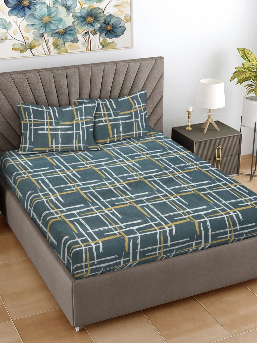 

FABINALIV Green Geometric 300 TC Double King Bedsheet With 2 Pillow Covers 2.50 m X 2.20 m