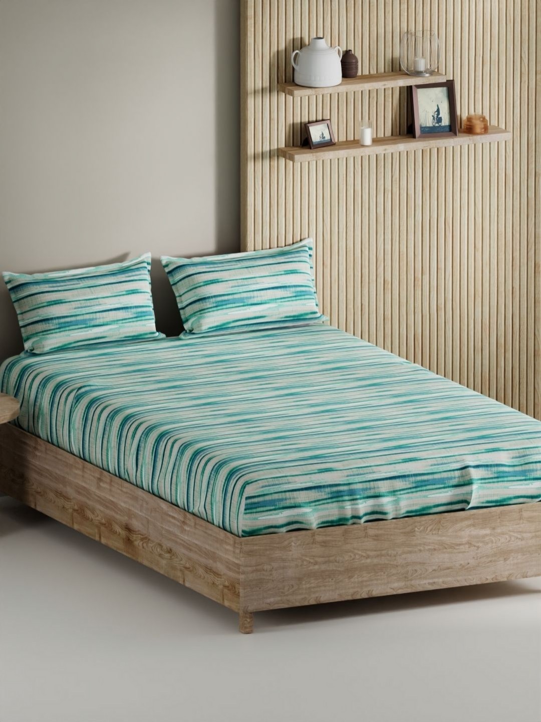

BIANCA Palladium Blue Abstract Printed Pure Cotton 144 TC King Bedsheet Set 2.74 X 2.74 m