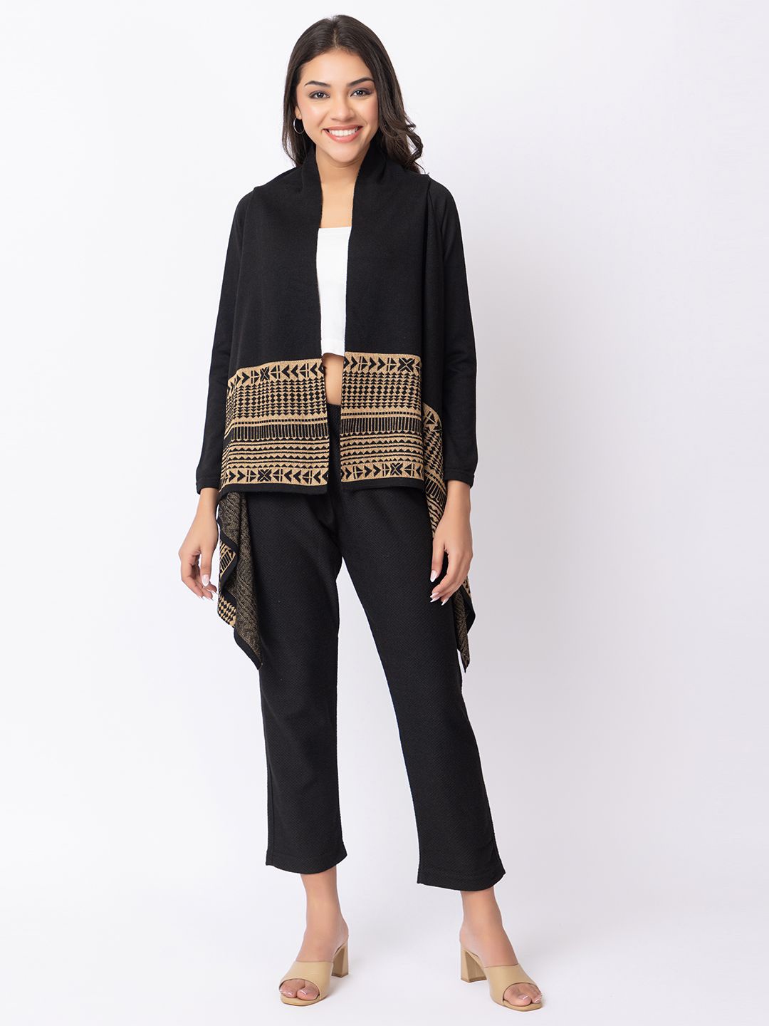 

KEIKO Women Self Design Shrug, Black