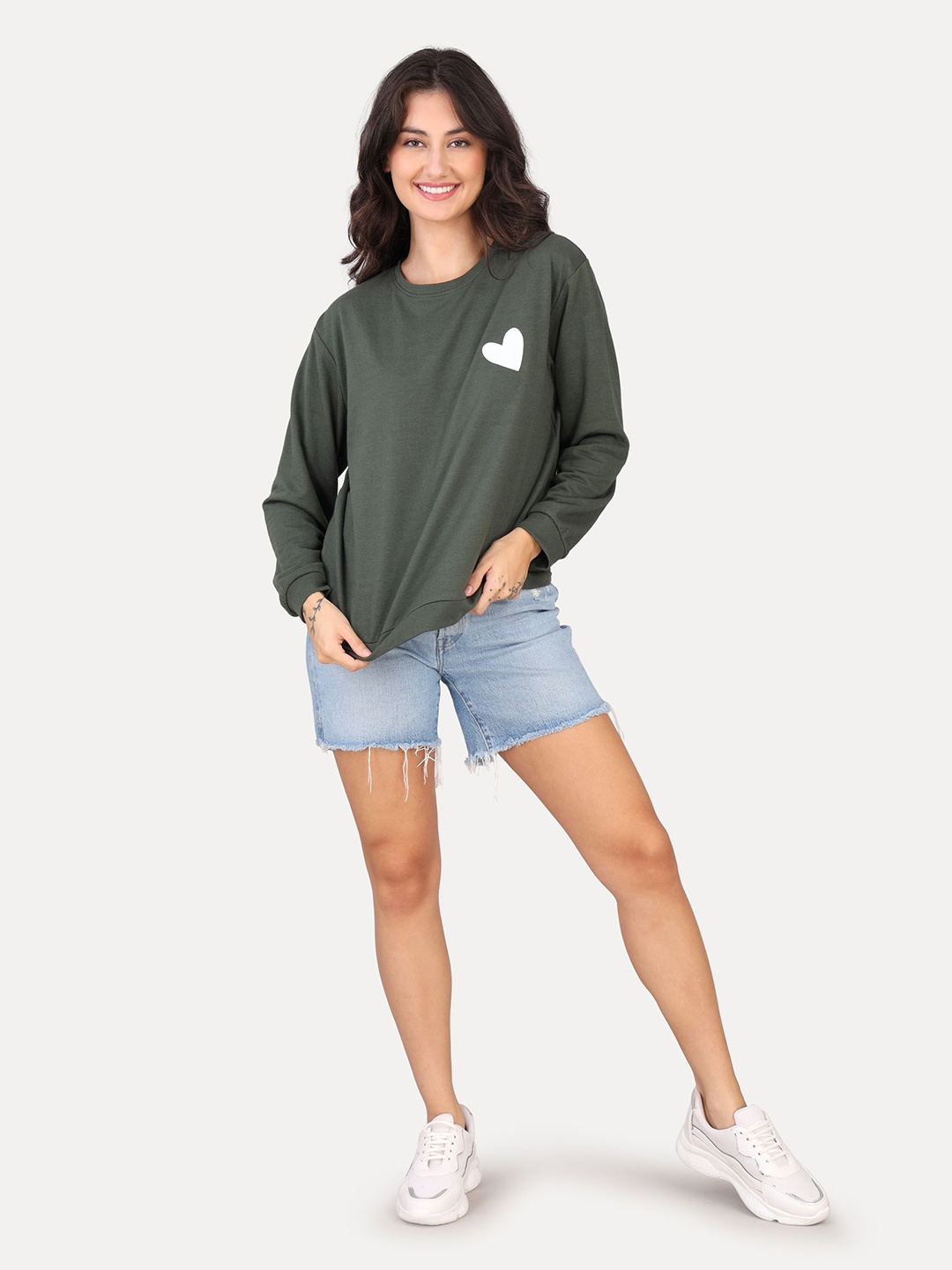 

VISO Women Typography Printed Round Neck Cotton Pullover Sweatshirt, Green