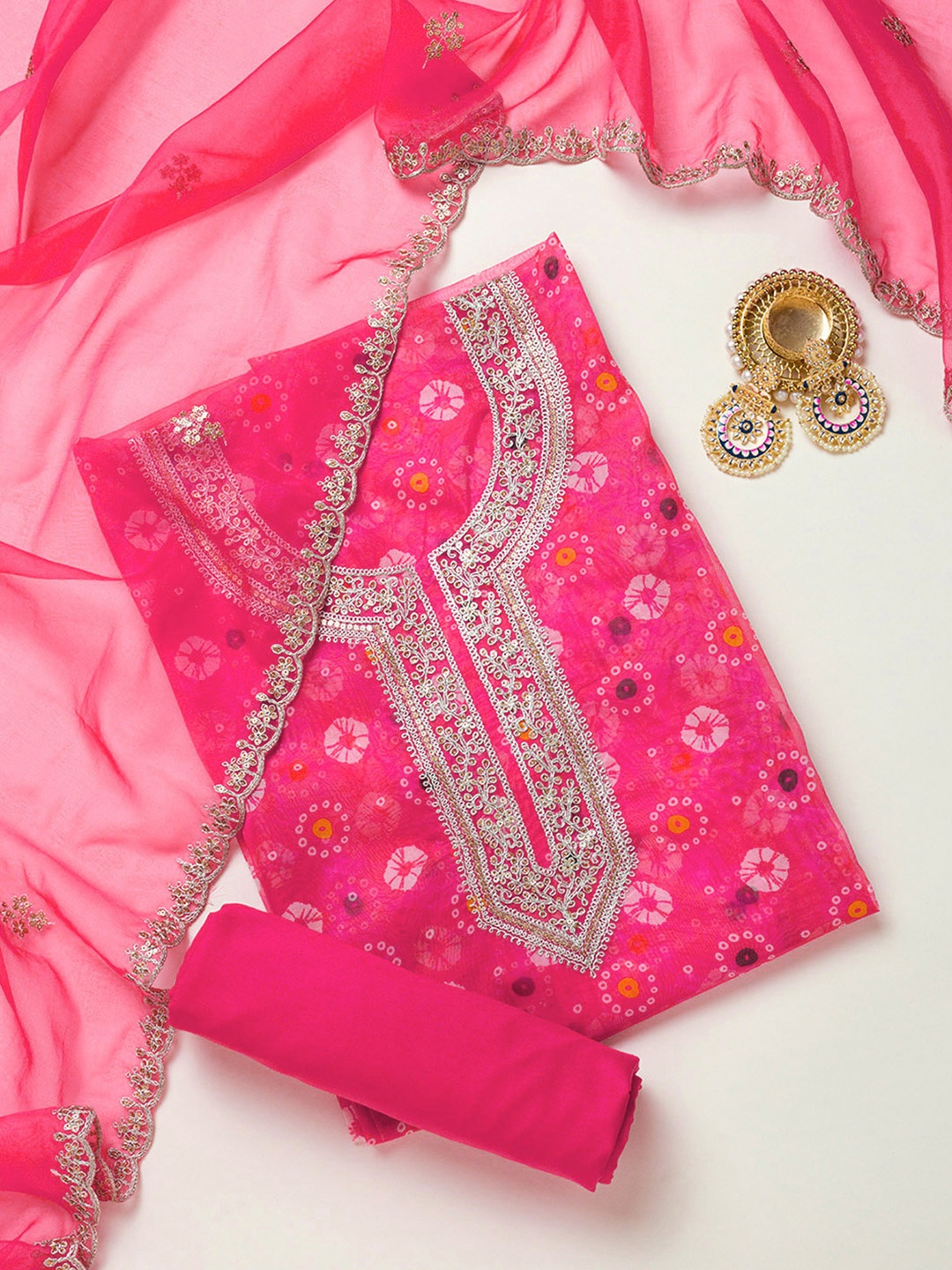 

Soch Bandhani Printed Organza Unstitched Dress Material, Fuchsia