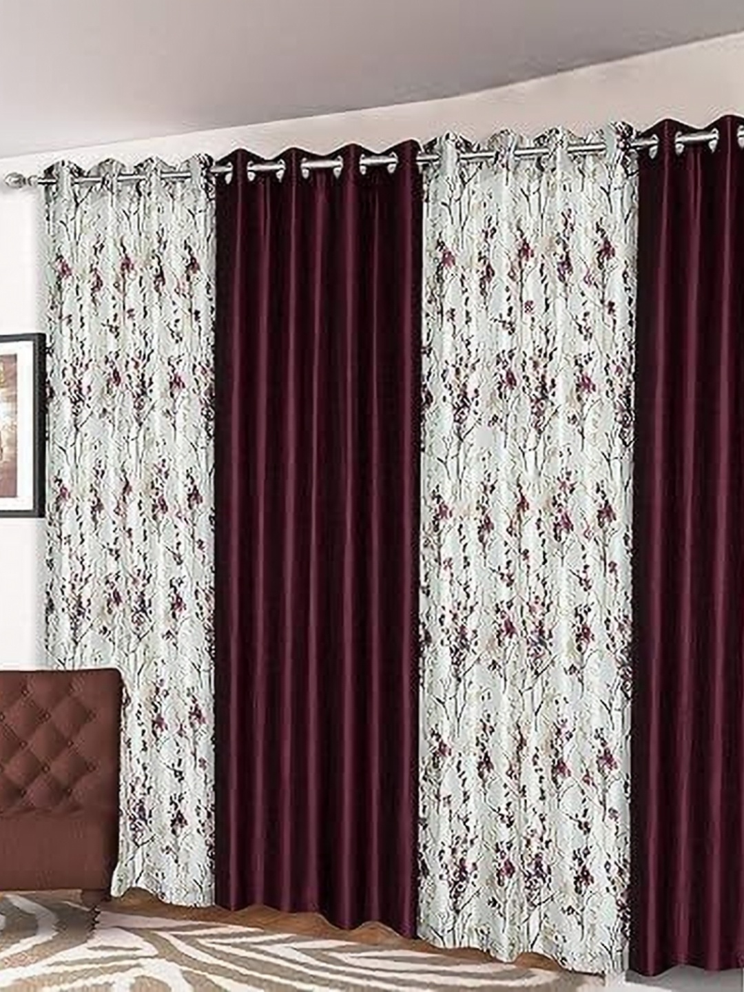 

Banchmark Home Furnishings Purple & White Set of 4 Floral Long Door Curtain