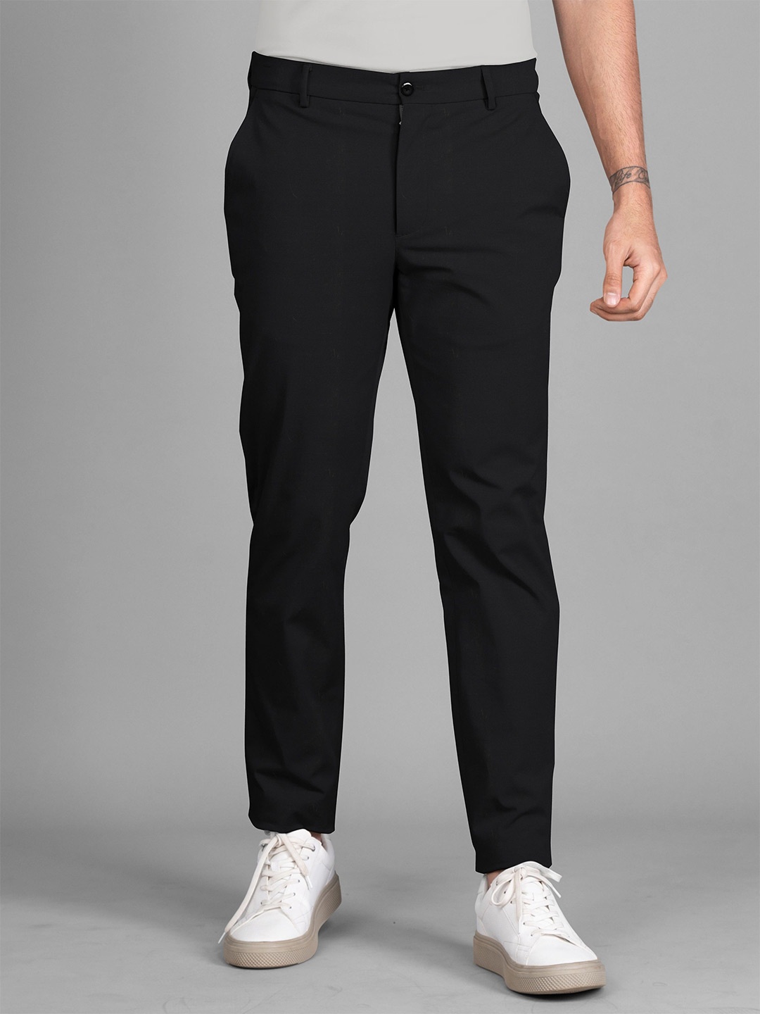 

The Pant Project Men Stylish Slim Fit Mid-Rise Soft-Stretch-Comfort Chinos Trousers, Black