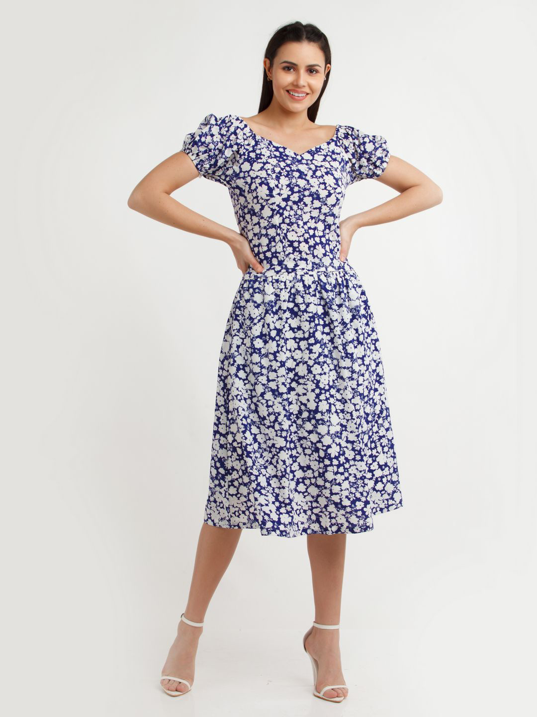 

Zink London Floral Printed Top With Skirt, Blue
