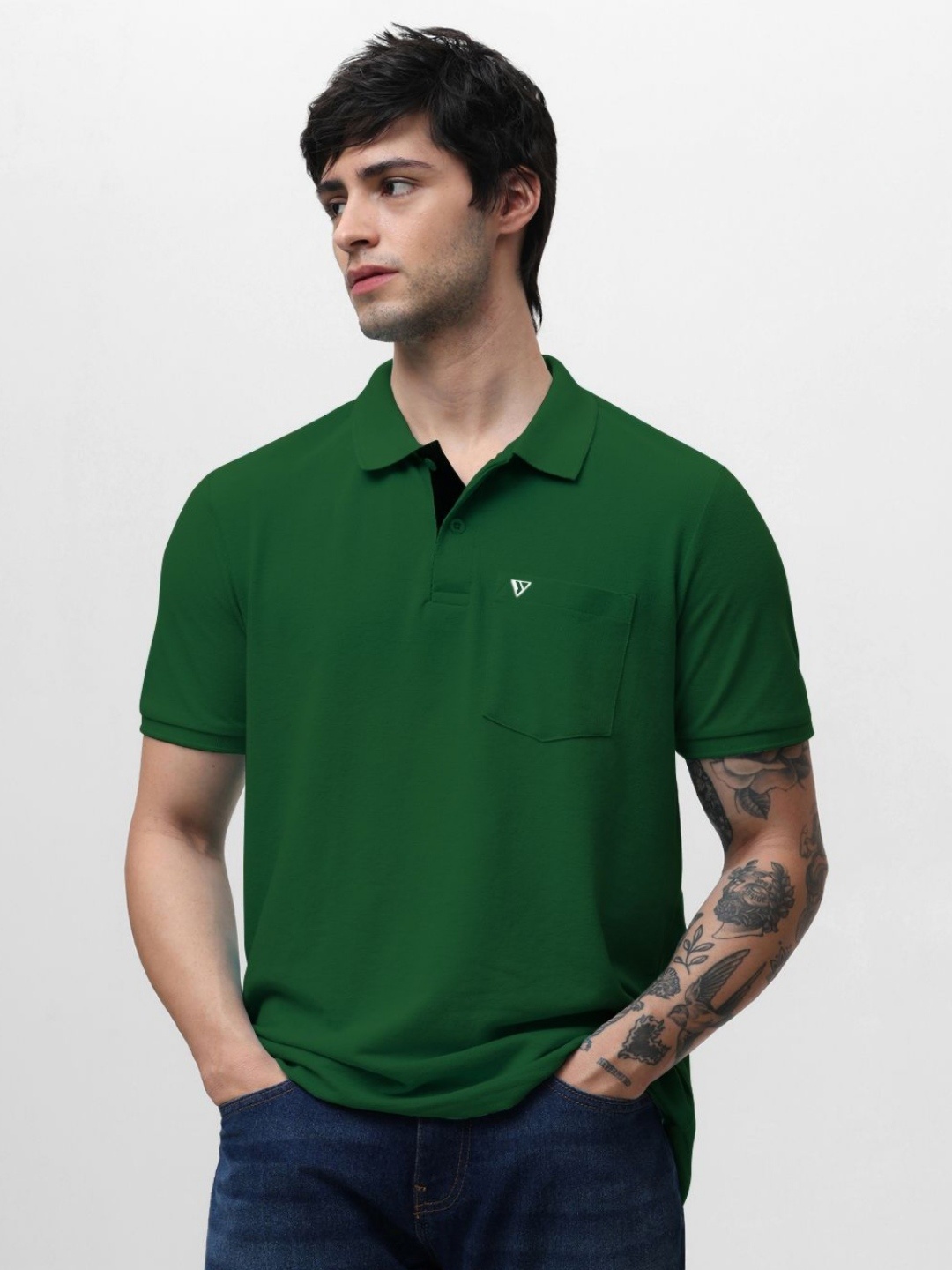 

Klub Fox Men Solid Polo Collar Cotton T-shirt, Green