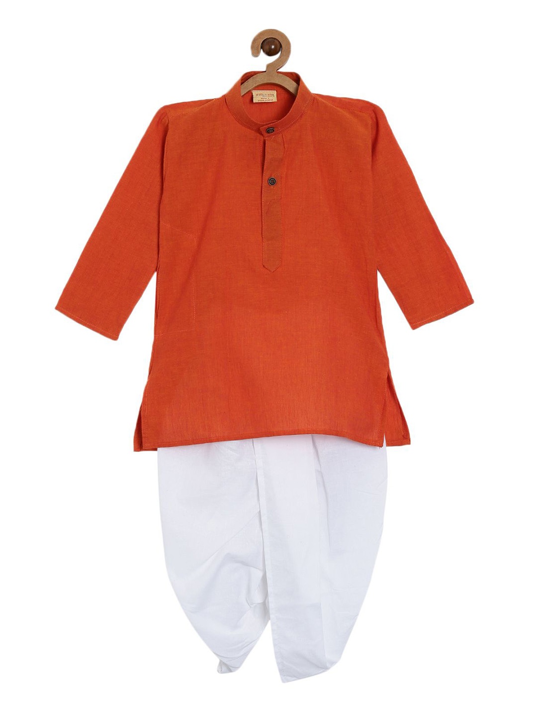

NIRVAAN Boys Mandarin Collar Pure Cotton Kurta with Dhoti Pant, Orange