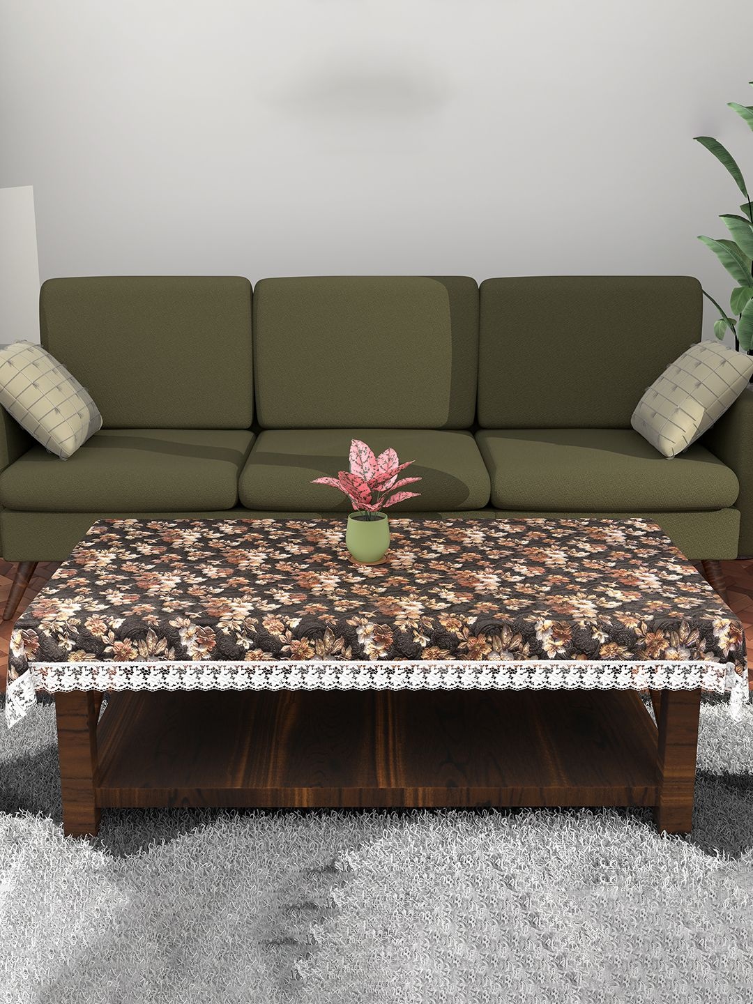 

Kuber Industries Grey & Brown Floral Waterproof 4-Seater Table Cover