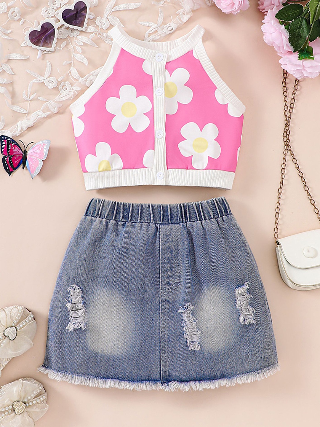 

LULU & SKY Girls Printed Top with Skirt, Blue