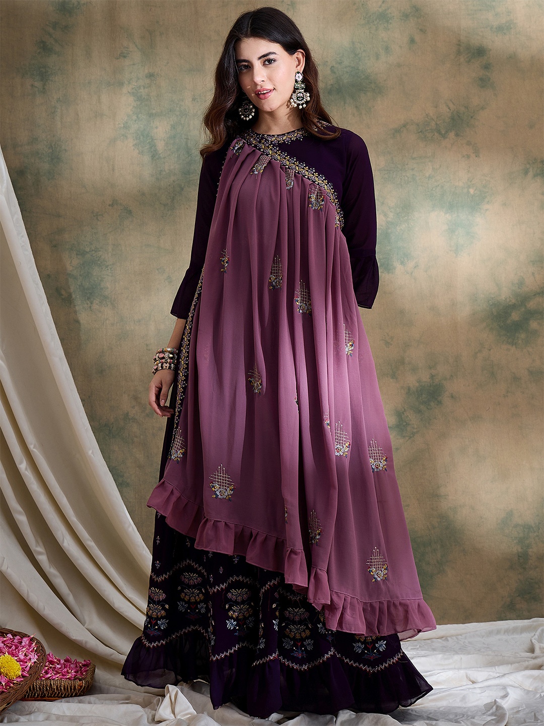 

Miss Ethnik Women Embroidered Boat Neck Ethnic Dresses, Purple
