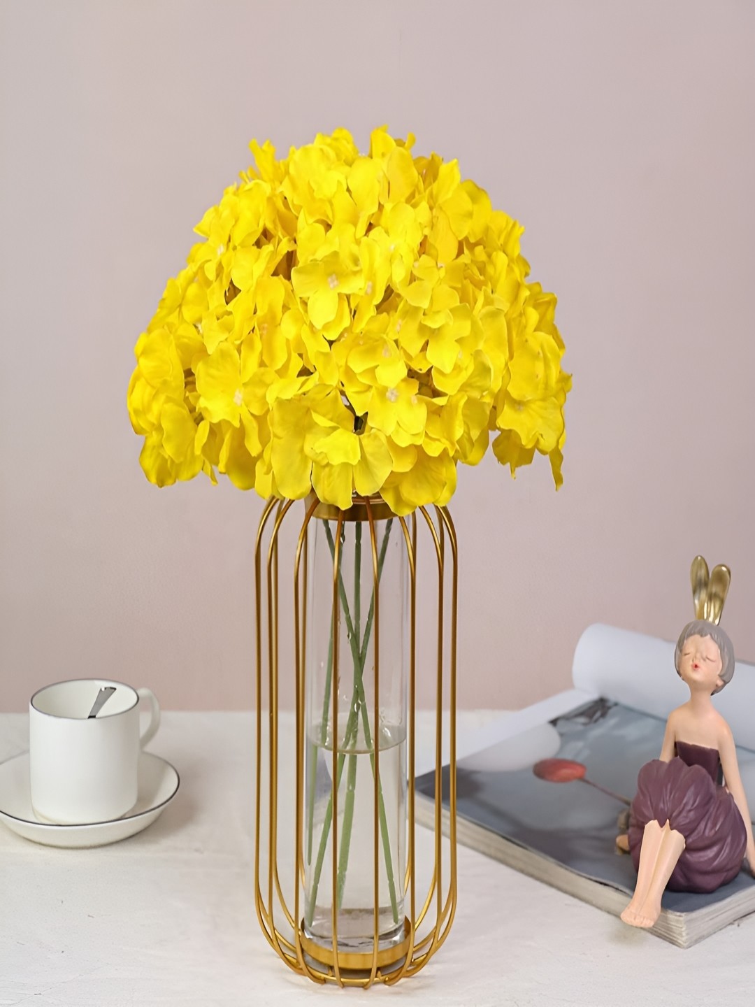 

VRB DECOR Yellow & Green 10 Pieces Hydrangea Artificial Flower