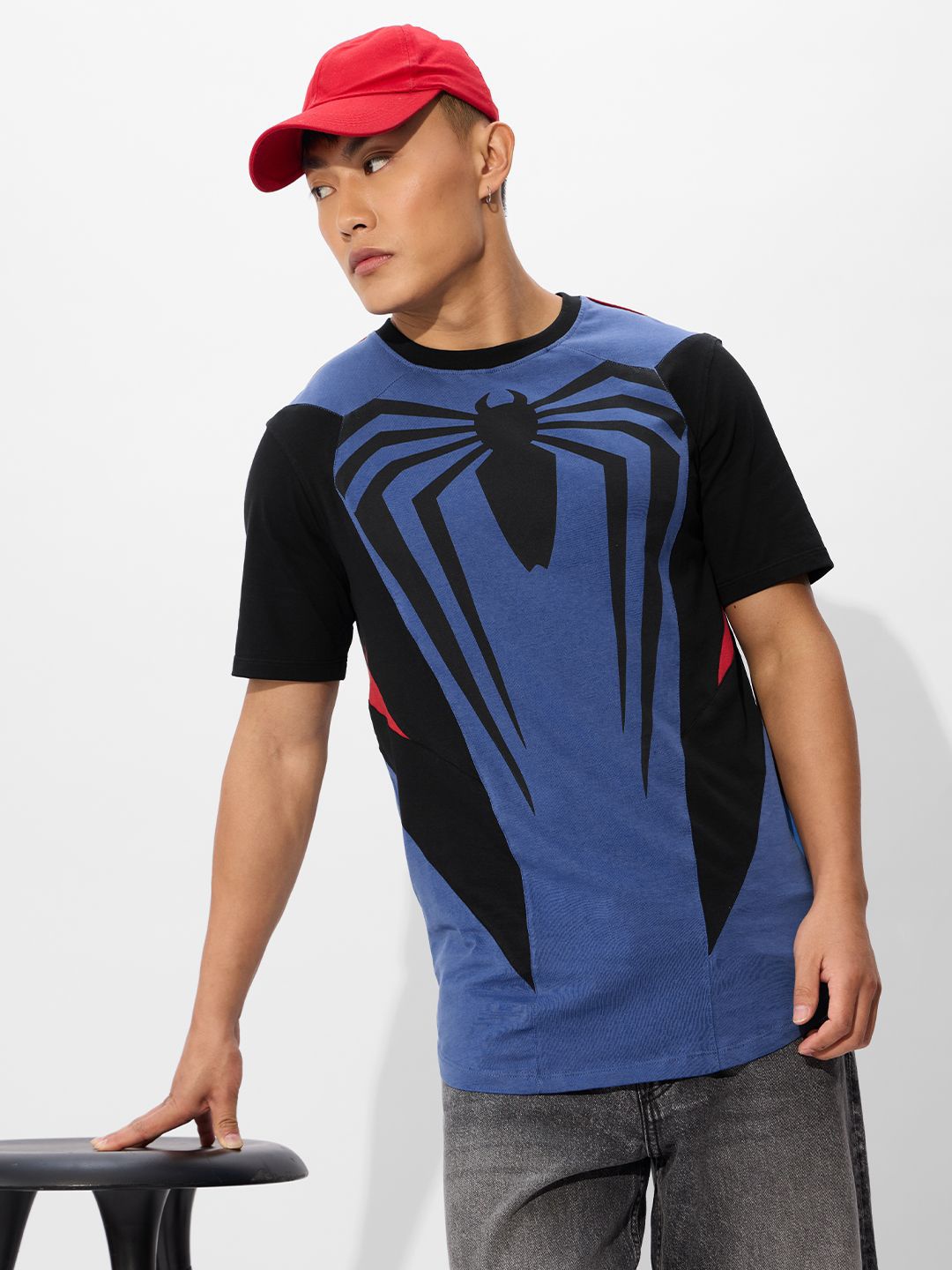 

The Souled Store Men Spider-Man Graphic Printed Round Neck Cotton T-shirt, Blue