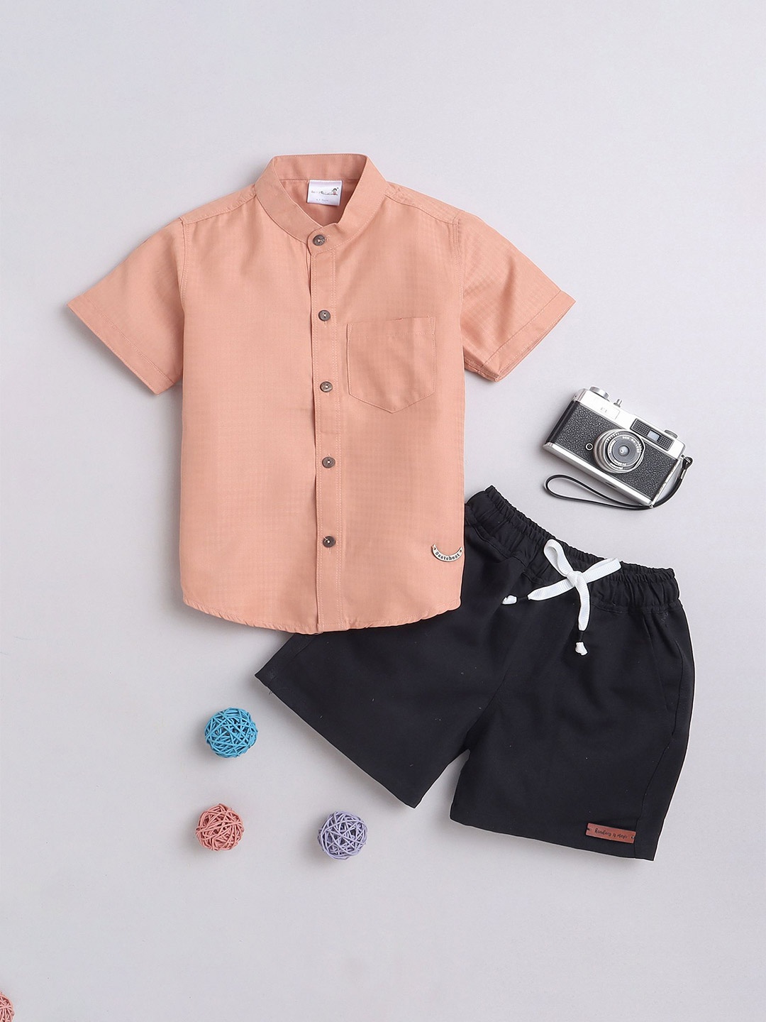 

BAATCHEET Boys Pure Cotton Shirt with Shorts, Peach