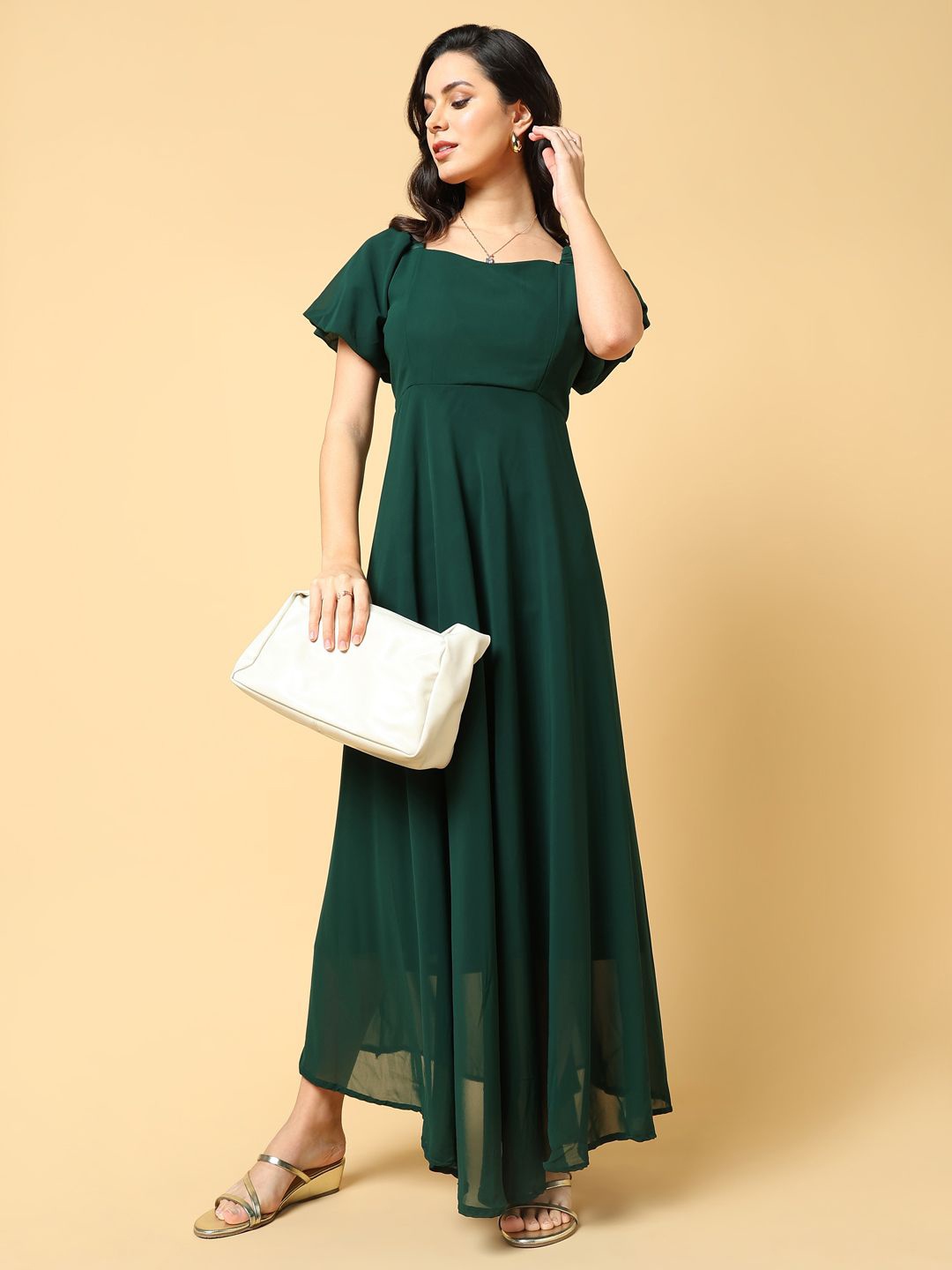 

SHOWOFF Women Flared Sleeves Fit & Flare Maxi Dress, Green