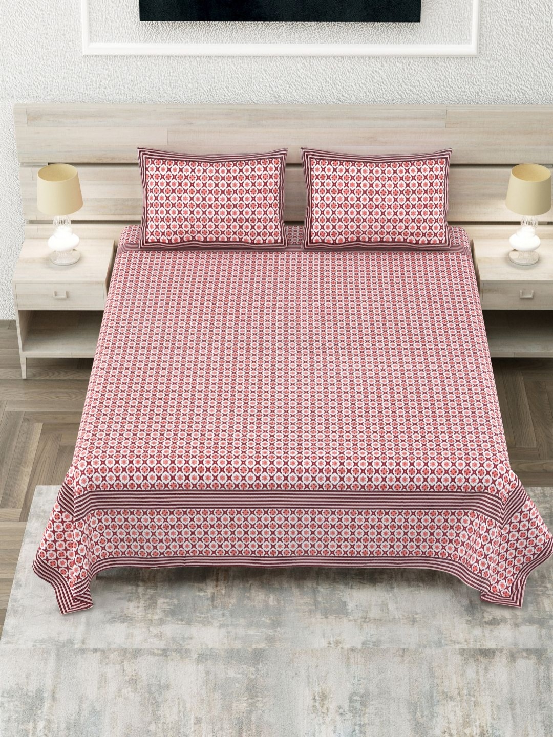 

DOLLIFI Pink Floral Cotton 300 TC Double King Bedsheet & 2 Pillow Covers 2.75 m X 2.75 m