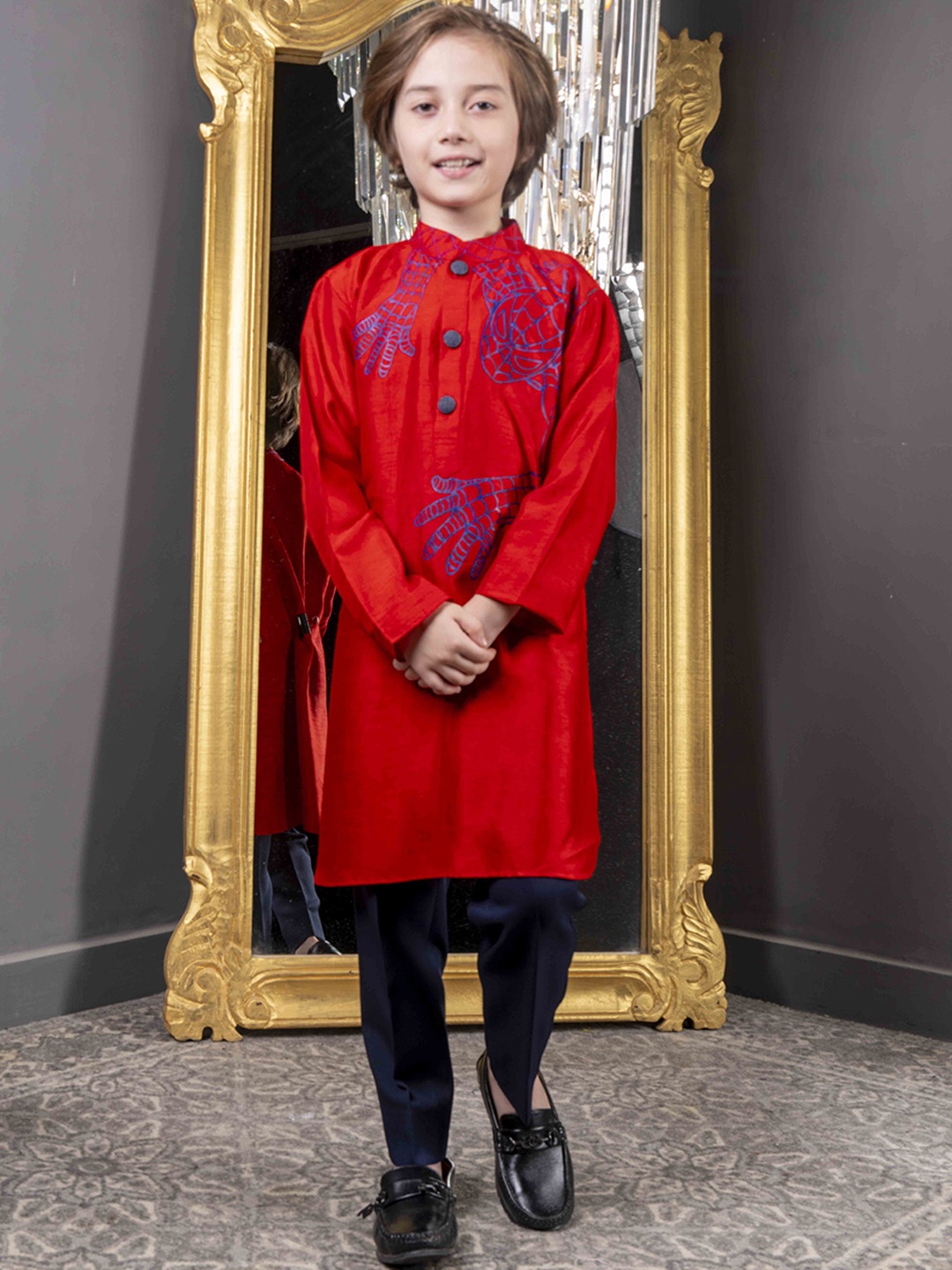 

HOITY MOPPET Boys Quirky Printed Kurta With Pyjamas, Red