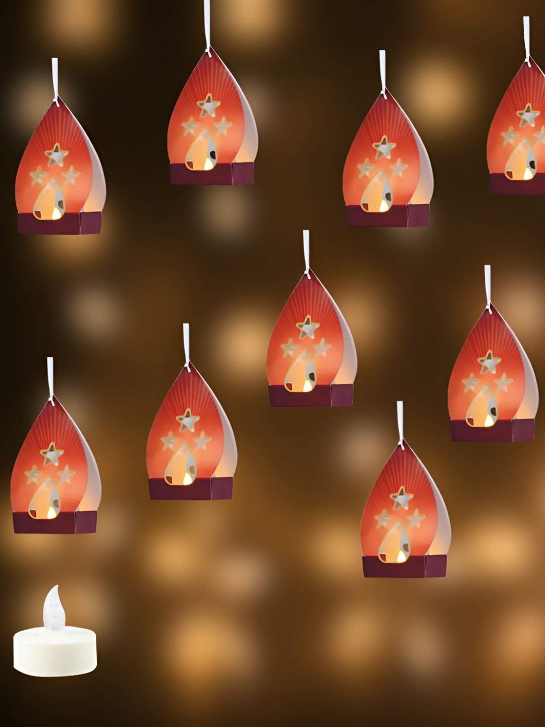 

Special You 10Pcs Red Printed Tea Light Hanging Festive Decor
