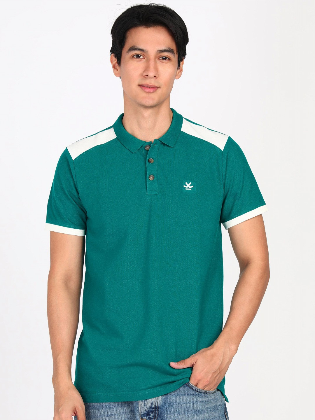 

WROGN Men Solid Polo Collar Cotton T-shirt, Teal
