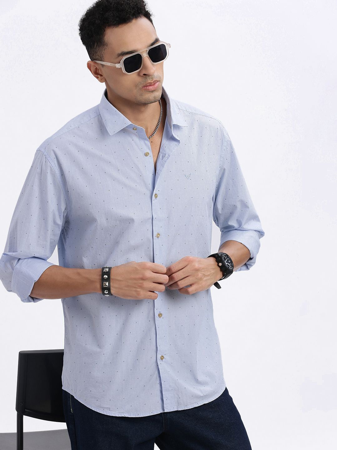 

SHOWOFF Men Premium Spread Collar Micro Ditsy Printed Cotton Slim Fit Casual Shirt, Blue