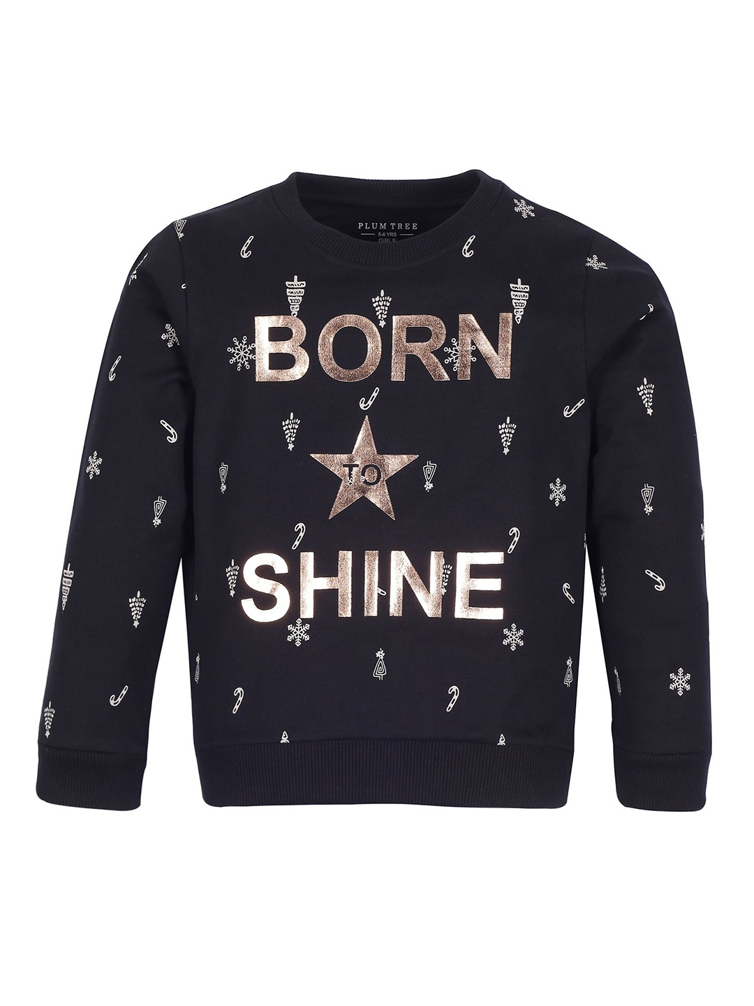 

PLUM TREE Girls Conversational Printed Round Neck Cotton Pullover Sweatshirt, Black