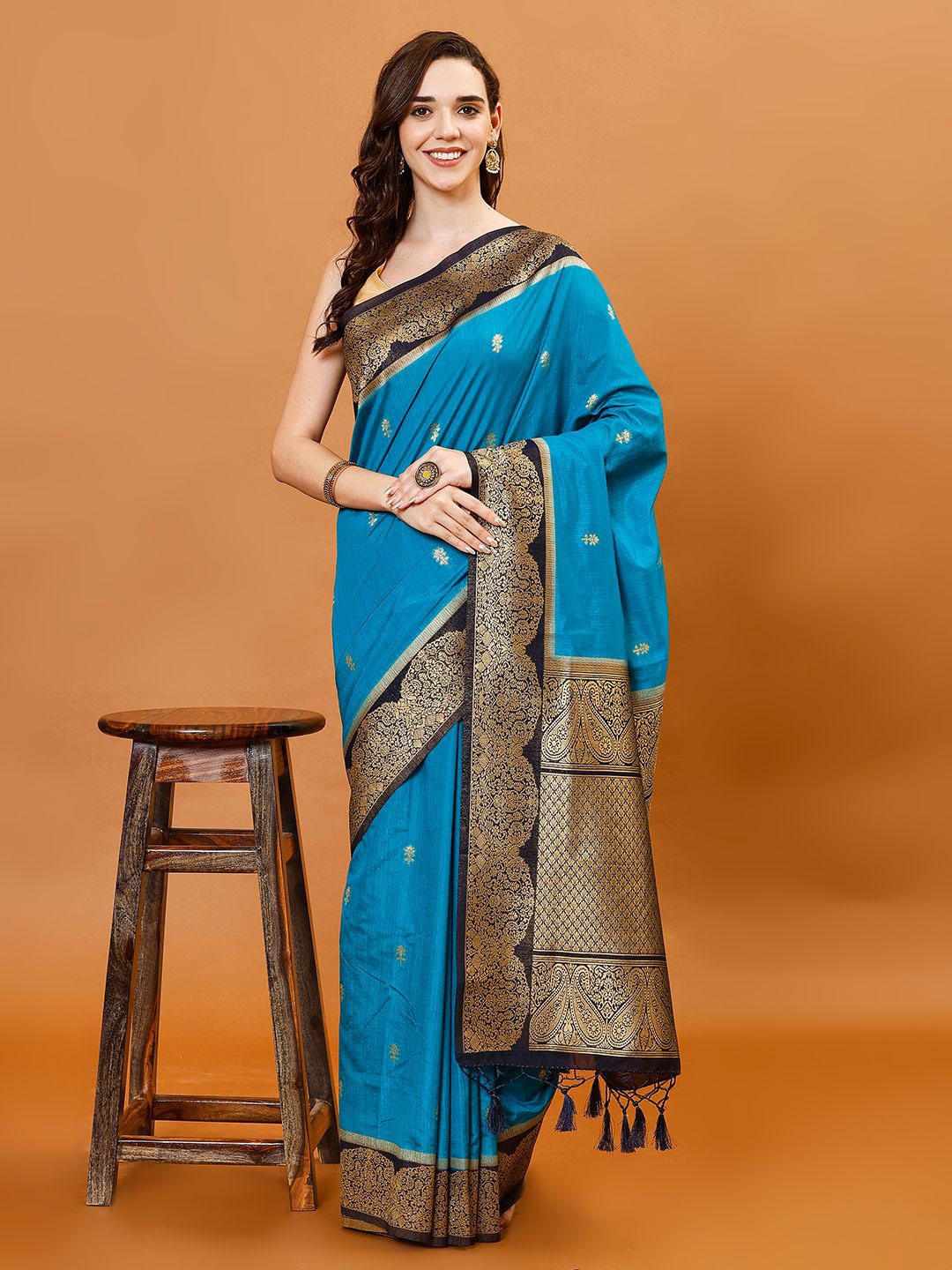 

Meena Bazaar Woven Design Zari Art Silk Saree, Blue