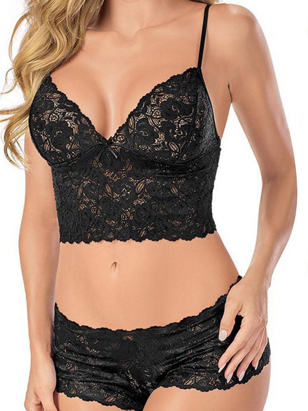 

LULU & SKY Women Self Design Lingerie Set, Black