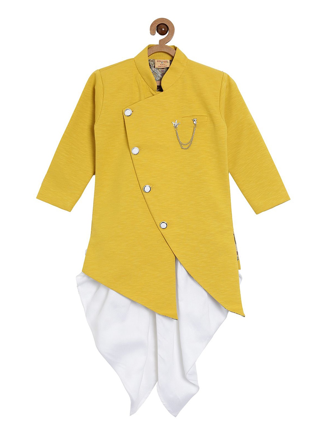 

NIRVAAN Boys Mandarin Collar Pure Cotton Kurta with Dhoti Pants, Yellow