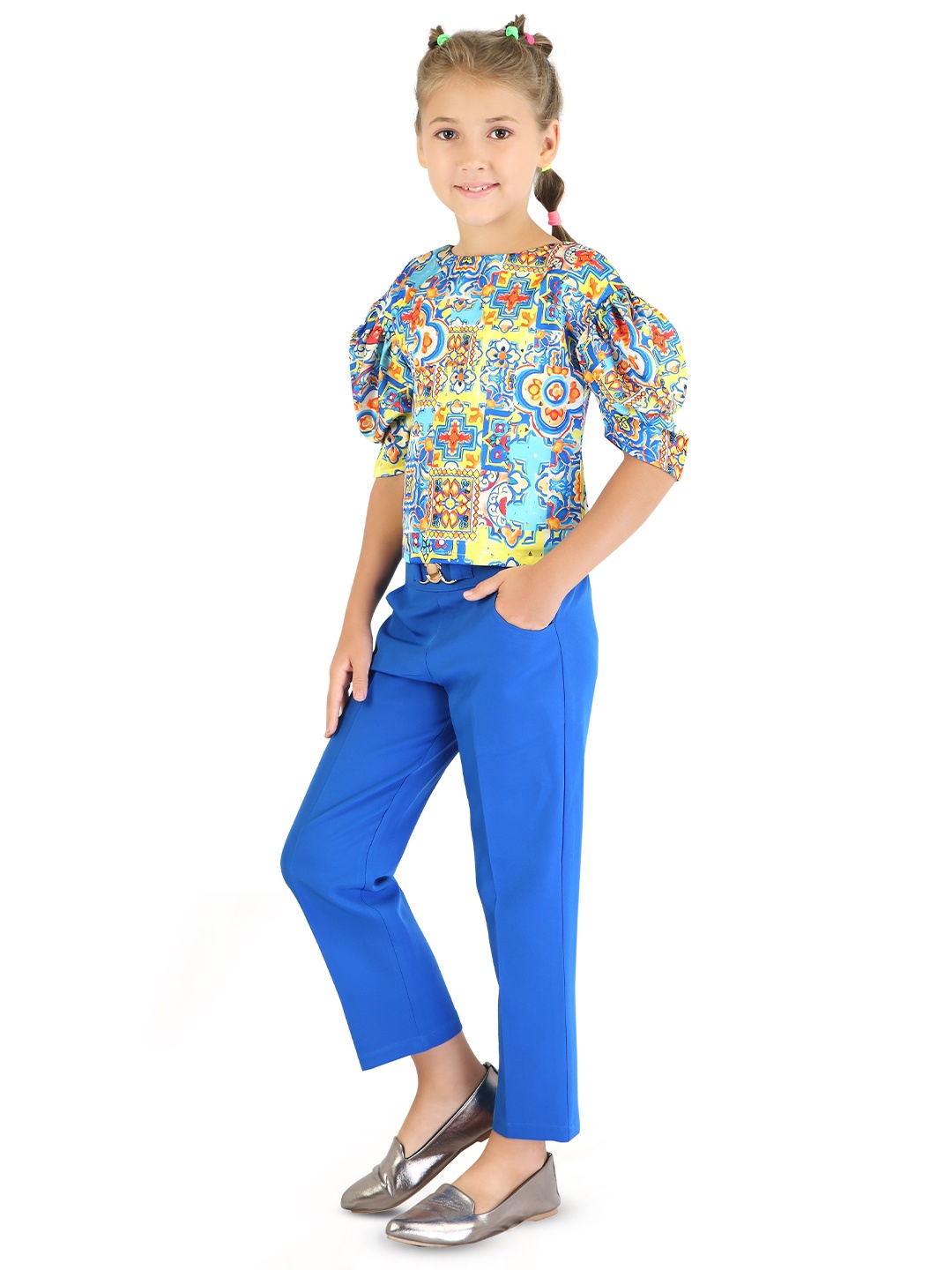 

Tiny Girl Printed Top with Trousers, Blue