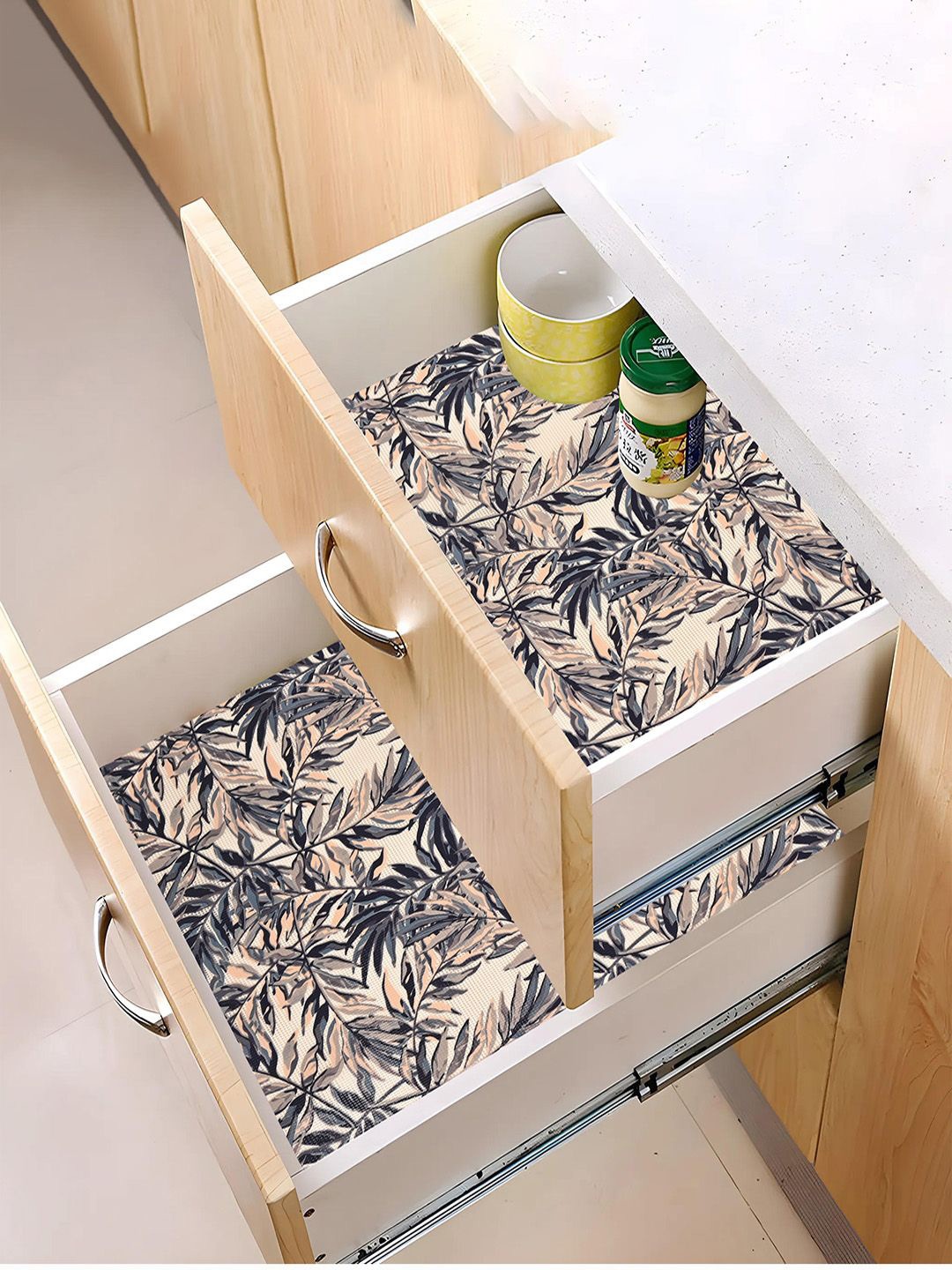 

Kuber Industries Cream-Coloured 2 Pieces Printed Water Resistant Shelf Liner Organisers