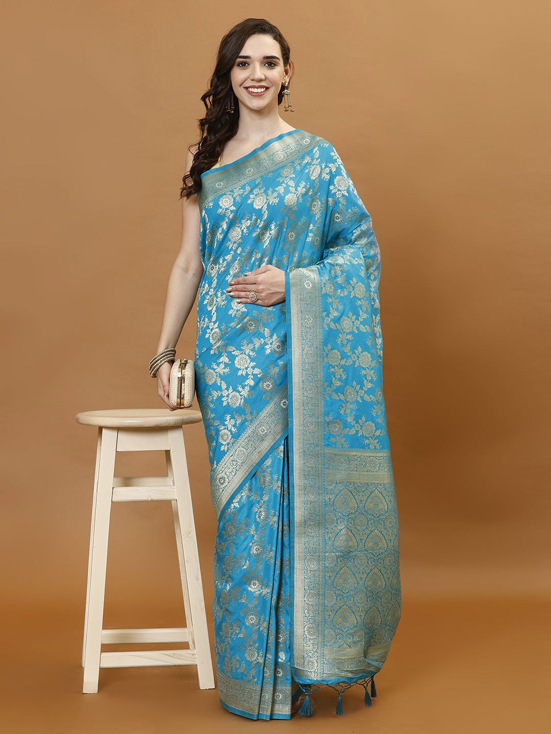 

Meena Bazaar Woven Design Zari Art Silk Saree with unstitched blouse piece, Blue