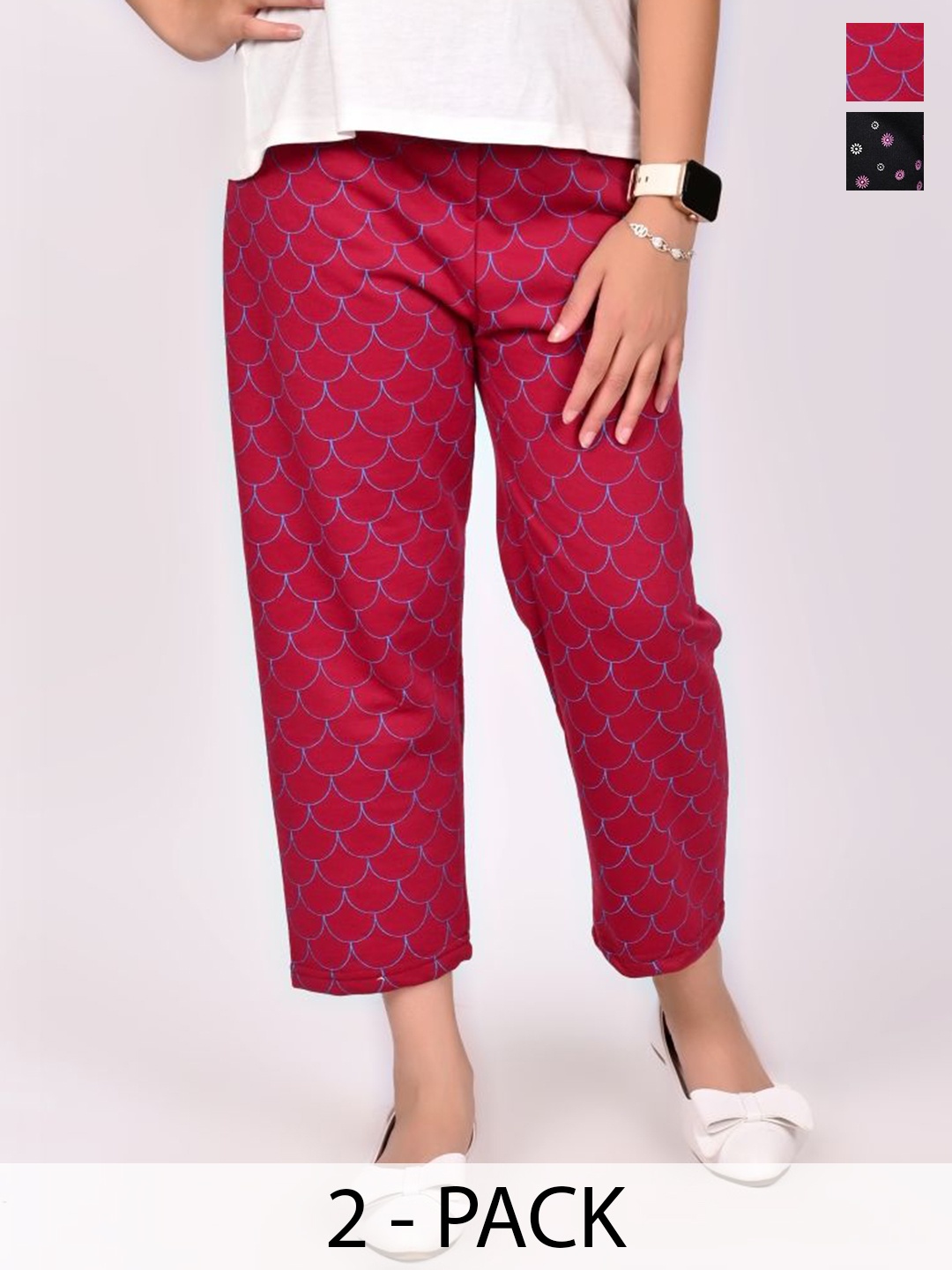 

BAESD Girls Pack Of 2 Printed Cotton Trousers, Maroon