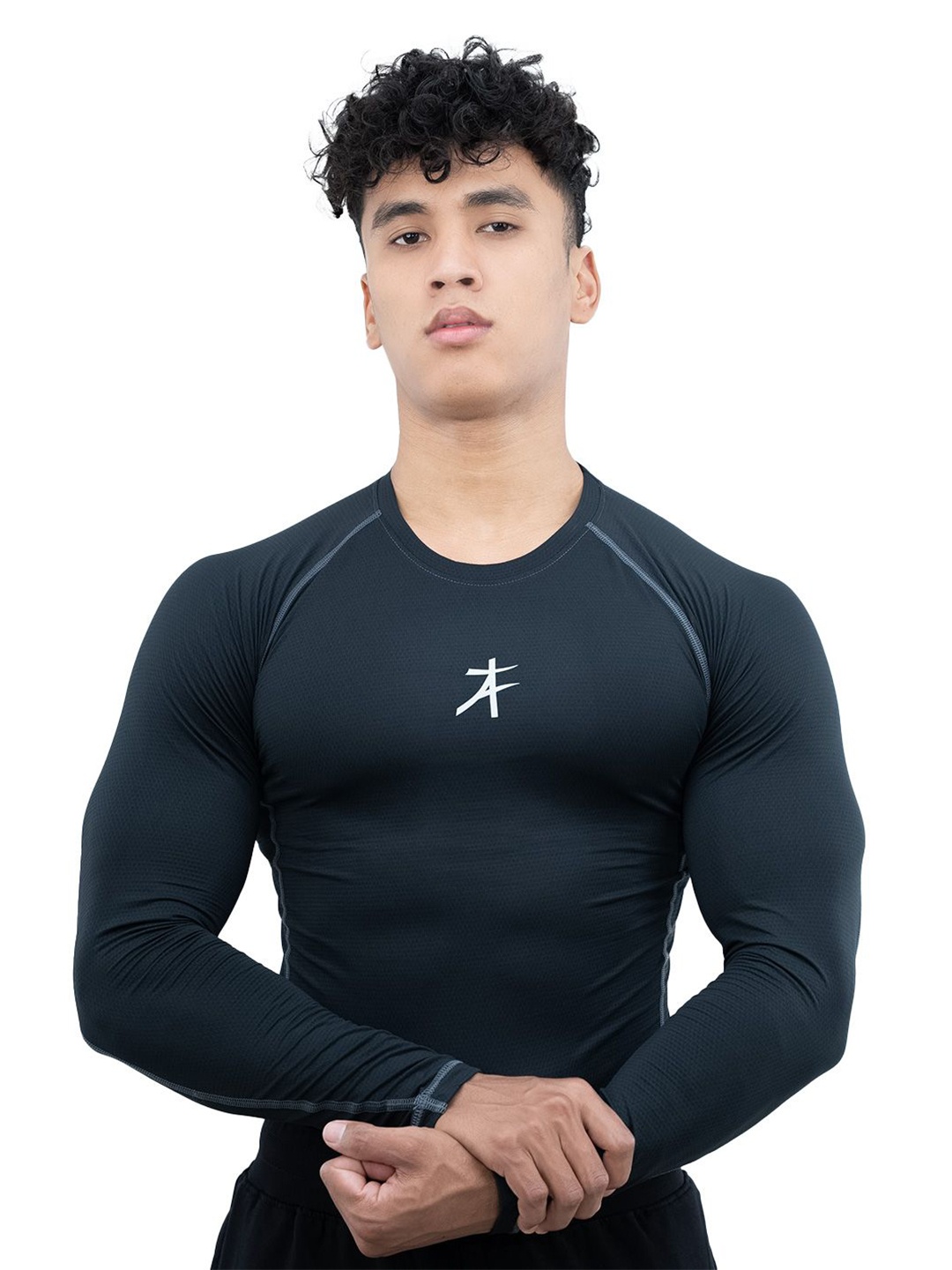 

Athflex Men Textured Compression Superhero Gym T-Shirt, Black