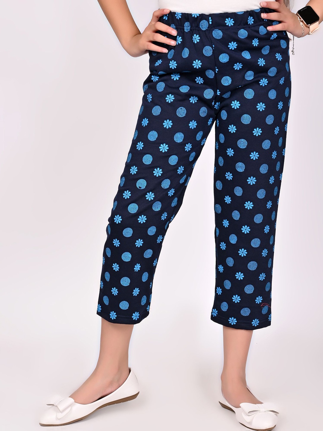 

BAESD Girls Printed High Rise Regular Trousers, Navy blue