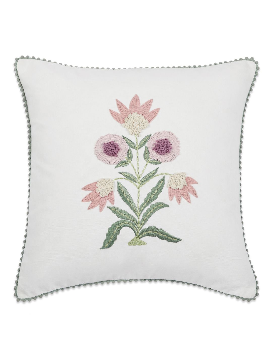 

haus & kinder White & Green Floral Embroidered Square Cushion Covers