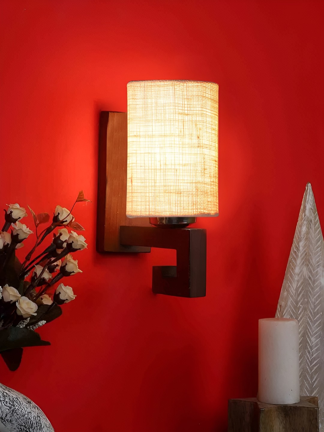 

Devansh White & Brown Cylinder Shaped Contemporary Wooden Wall Lamp