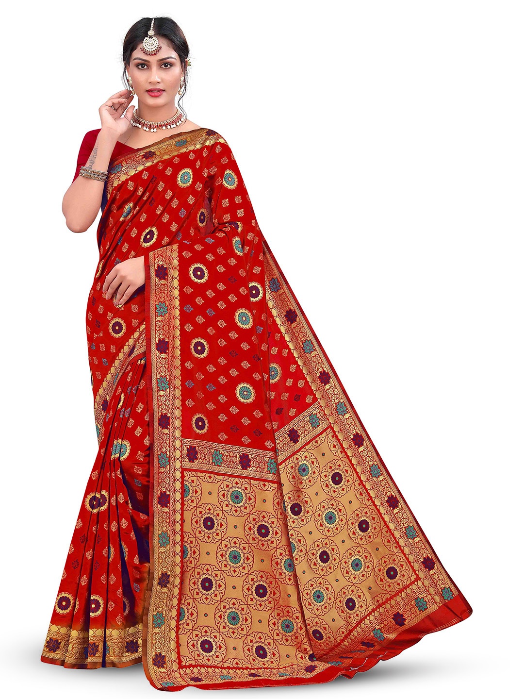 

Maroosh Floral Zari Silk Banarasi Saree, Red