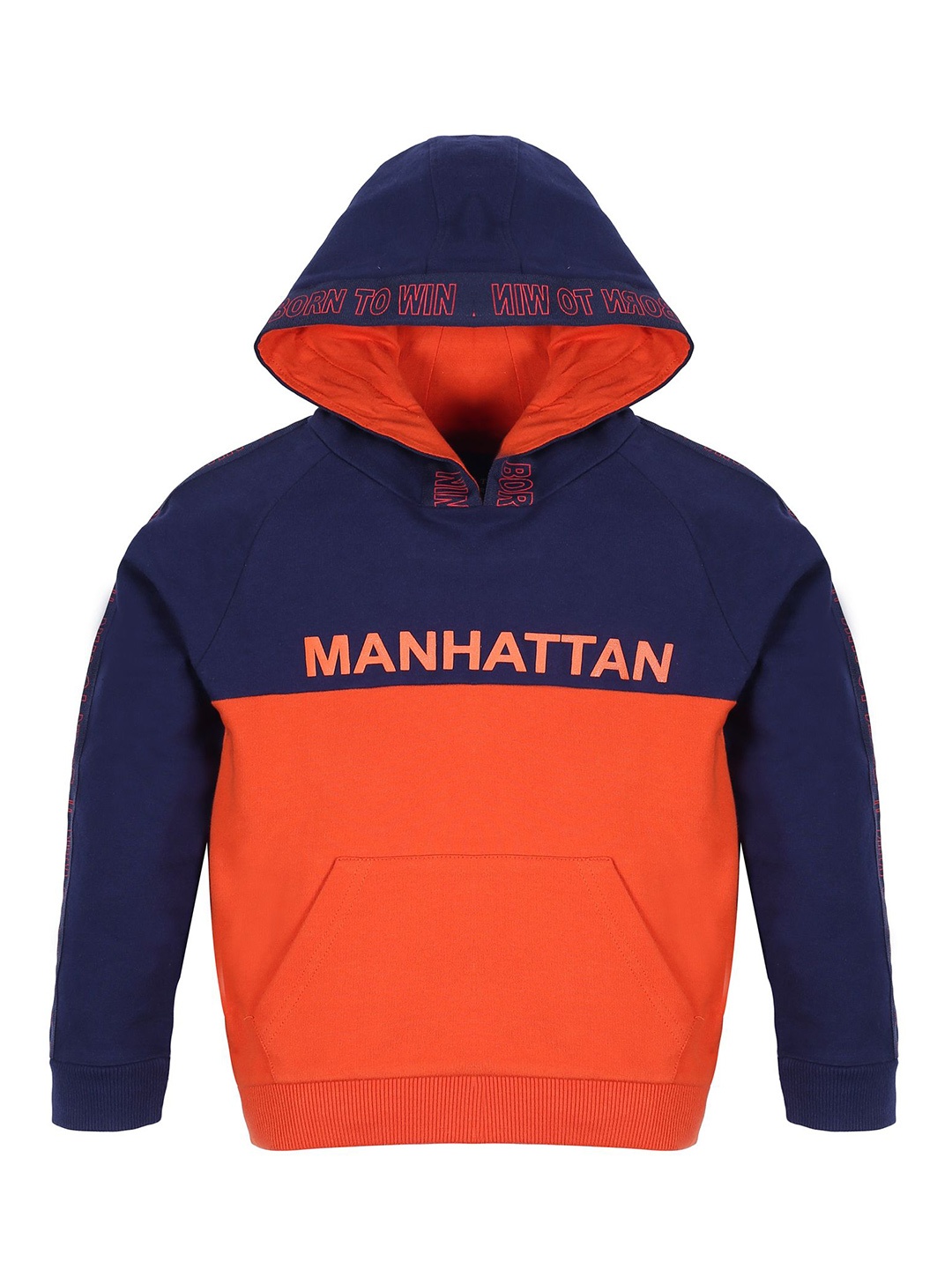 

PLUM TREE Boys Colourblocked Hood Cotton Pullover Sweatshirt, Navy blue