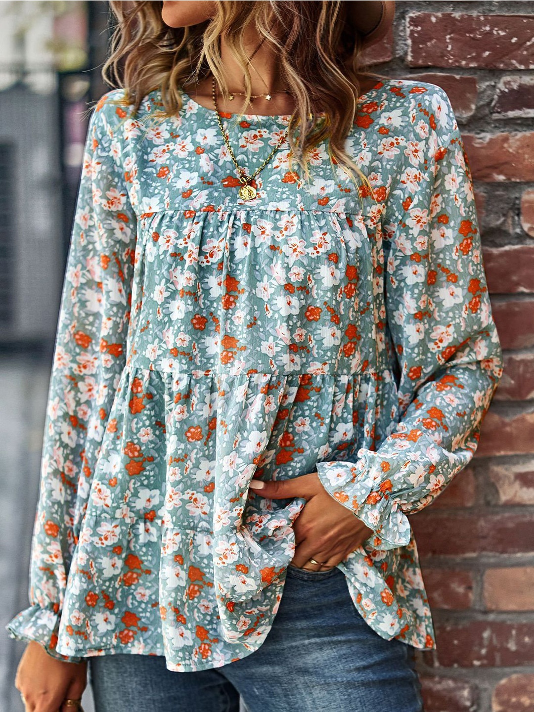 

StyleCast Women Floral Printed Round Neck Top, Green