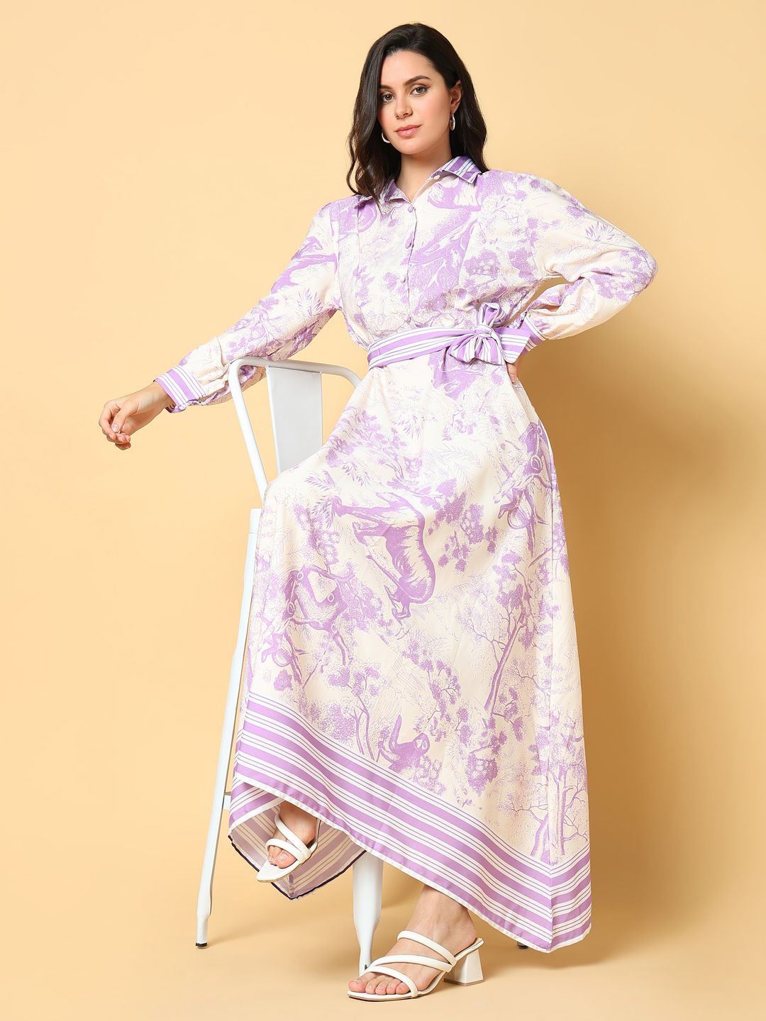 

SHOWOFF Women Floral Printed Cuffed Sleeve A-Line Maxi Dress, Purple