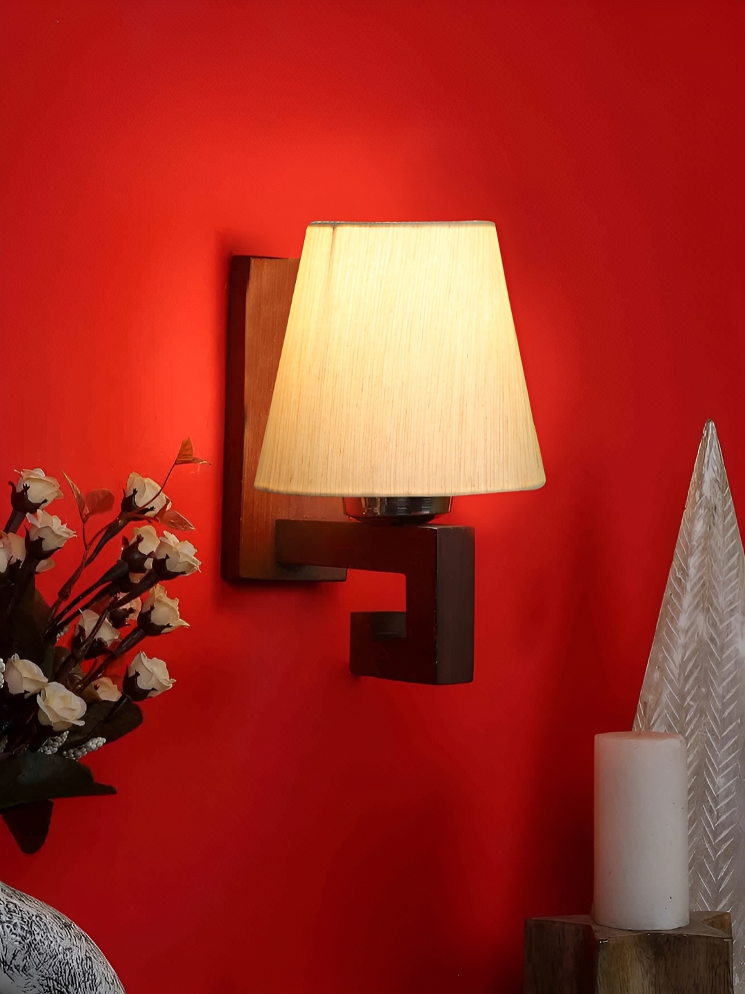 

Devansh Off White & Brown Wood Traditional Frustum Shaped Wall Lamp