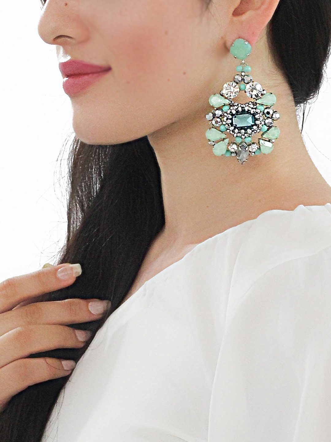 

Rhea Rhodium-Plated Contemporary Drop Earrings, Turquoise blue