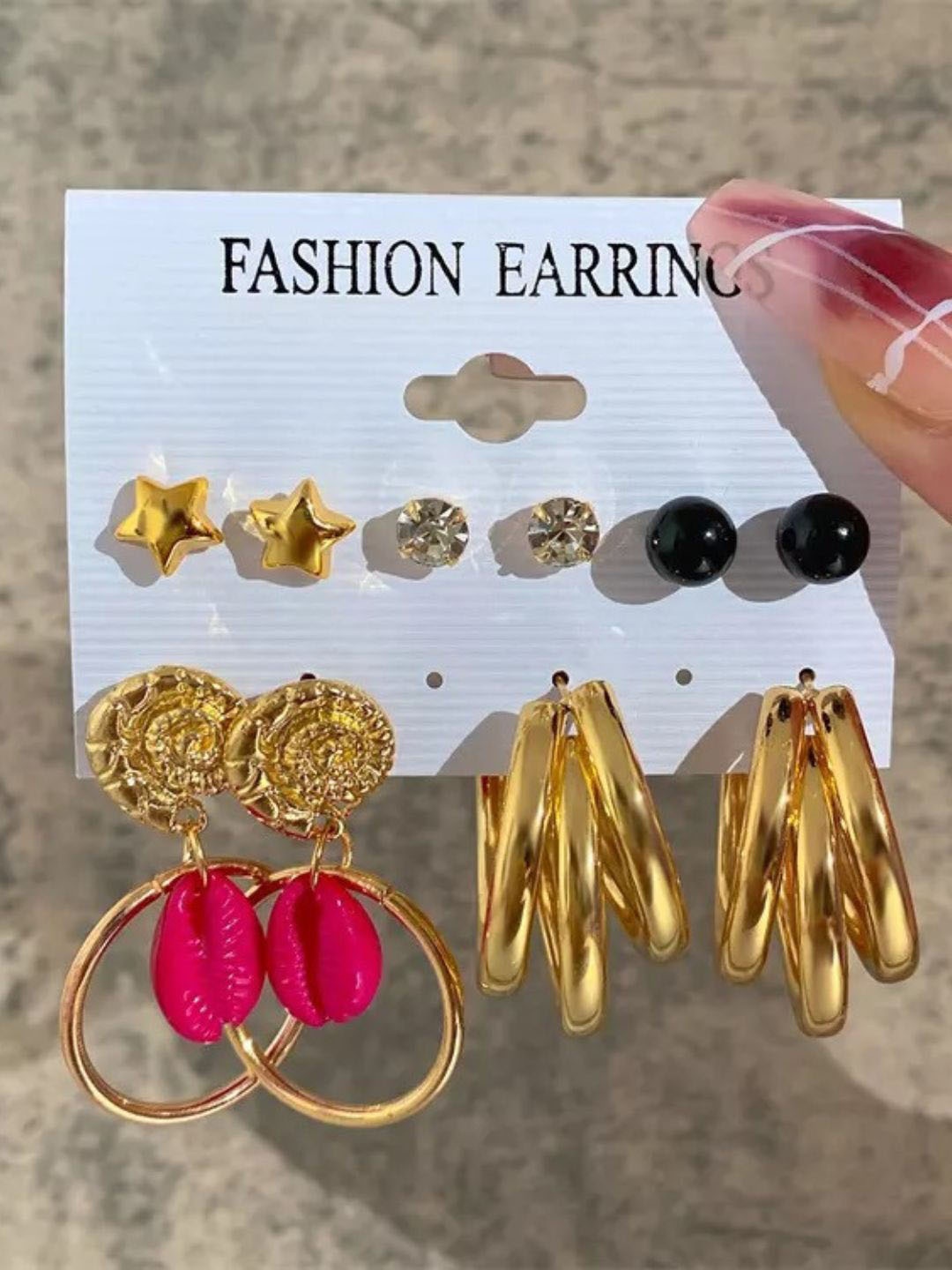 

Pinapes Set Of 11 Gold-Plated Contemporary Beaded Oxidised Drop Earrings