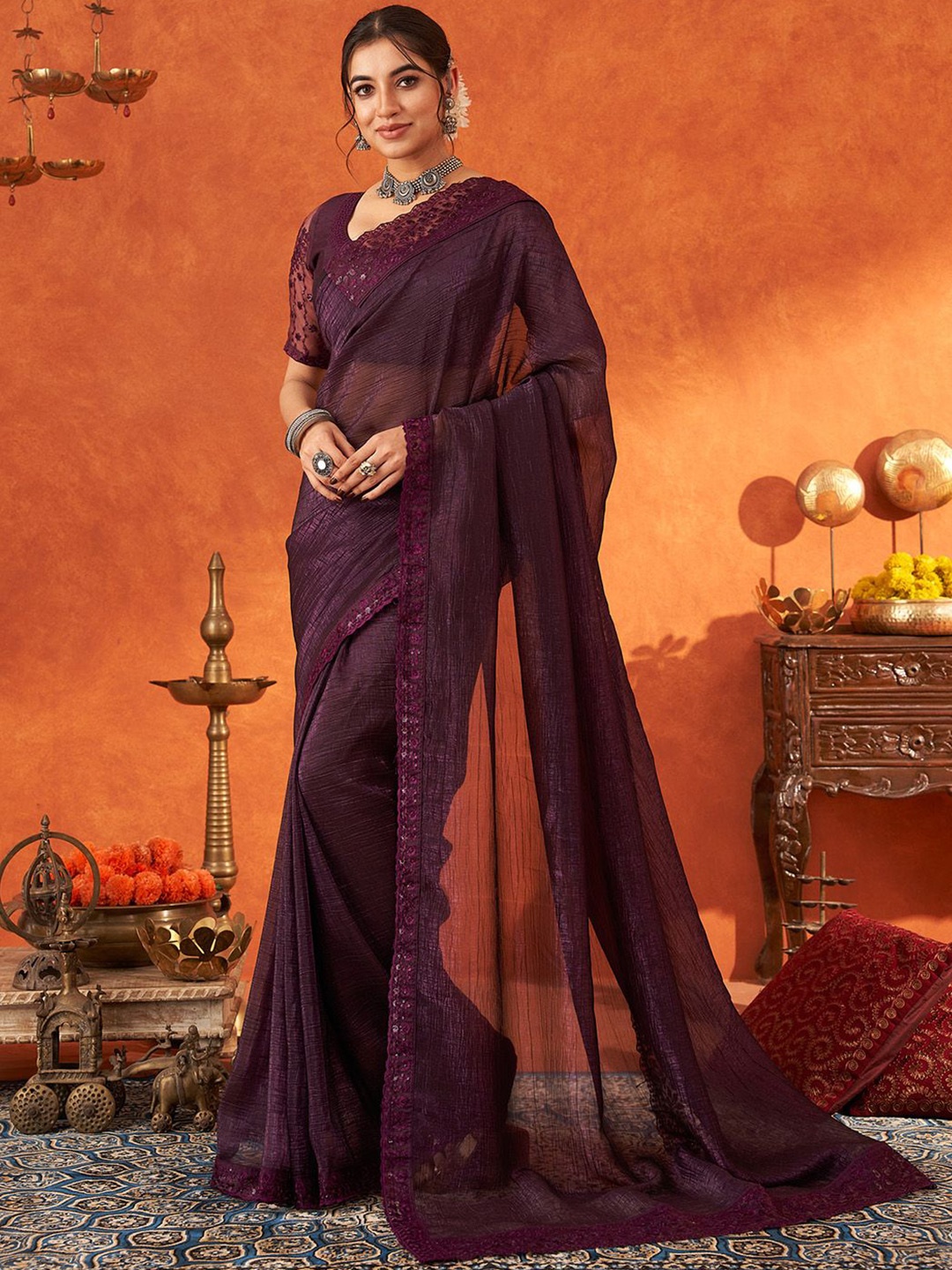 

Anouk Sequinned Saree, Purple